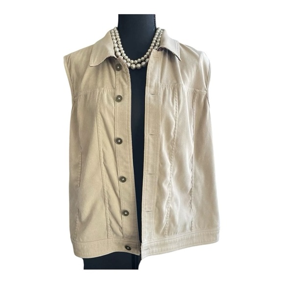 Jackets & Blazers - Reversible Women’s Vest Brushed Suede Tan Satin Paisley Button Up Classy Sz Lg